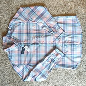 Jcrew Slim Large Blue and Pink Performance Shirt